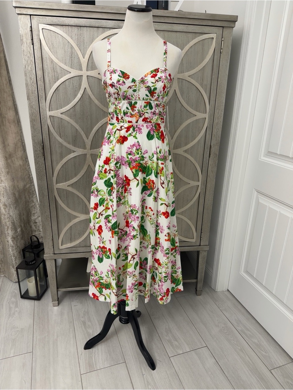 Taylor White Midi Dress with Pink and Green Floral Print - Picture 4 of 4